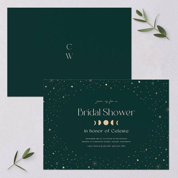 Celestial Galaxy Bridal Shower Invitations Dark Emerald Signature Blank Standard