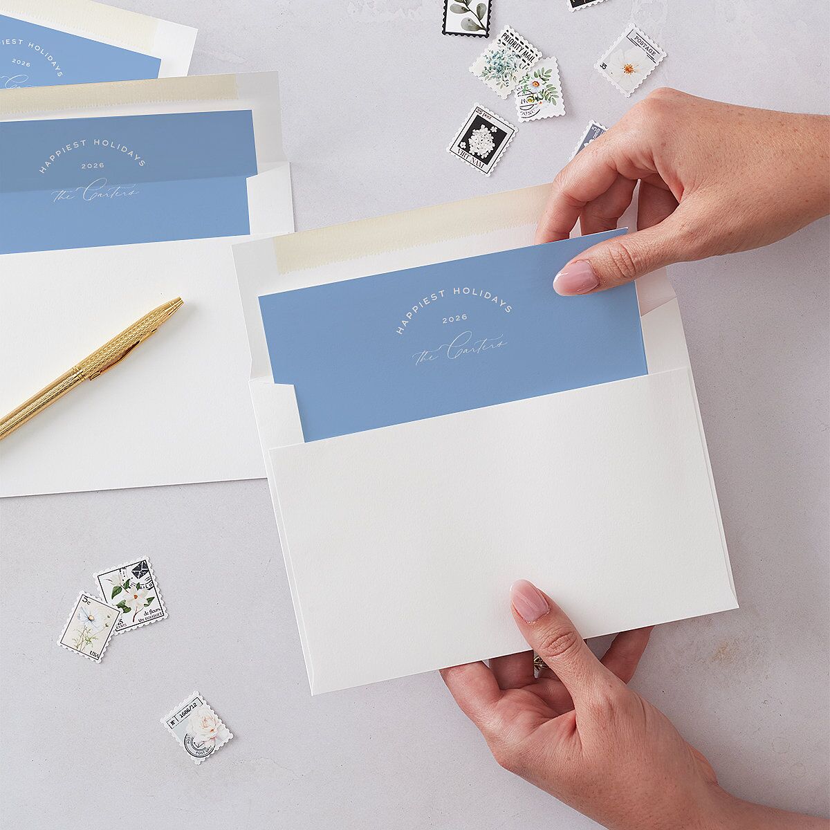 Whimsical Drawn Holiday Lights Envelope Liners Sapphire Standard