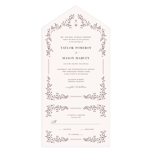 Monogram Garland All-in-One Wedding Invitations Merlot Signature Light Both Recipient and Return Addresses No