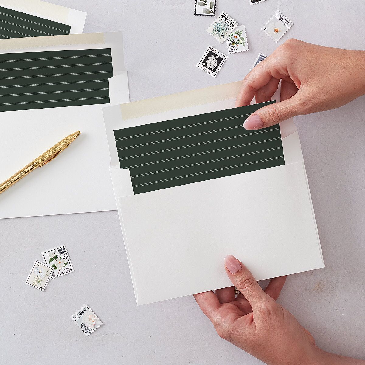 Our Merriest Year Baby Announcement Envelope Liners Hunter Green Standard