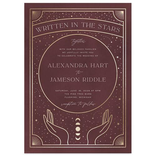 Written In The Stars Wedding Invitations Gold Merlot Signature Blank No Standard