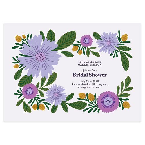 Retro Bloom Bridal Shower Invitations Lilac Signature Blank Standard