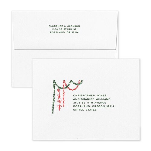 Happy Holidays Grid Pattern Photo Thank You Card Envelopes White Hunter Green Both Recipient and Return Addresses Signature Standard