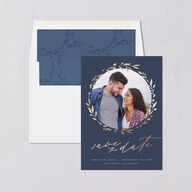 Stefana Crowns Save the Date Cards Gold Moody Blue Signature smooth Blank No Standard