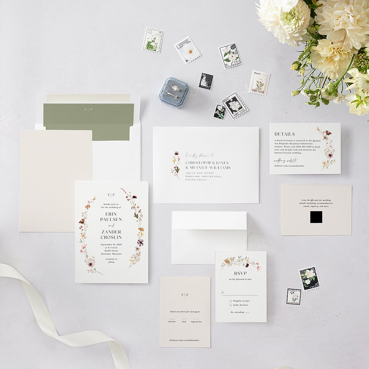 Simple Bohemian Wildflowers Wedding Invitations Cotton No Signature Blank Standard