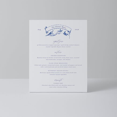 Vintage Toile Menu Bended Tabletop Sign X-small Sapphire Standard Plastic XS Tabletop Menu