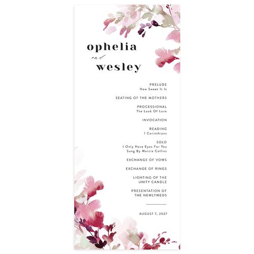 Watercolor Blooms Wedding Programs Merlot Signature