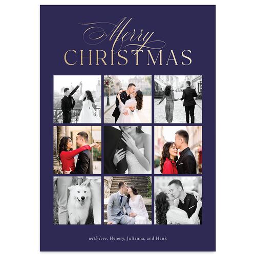 Merry Gallery Foil Holiday Cards Royal Blue Gold Signature