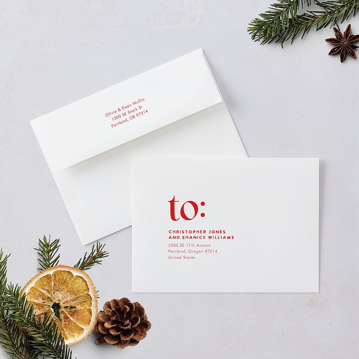 Bold Year Photo Series Holiday Card Envelopes White Candy Pink Both Recipient and Return Addresses Standard Signature
