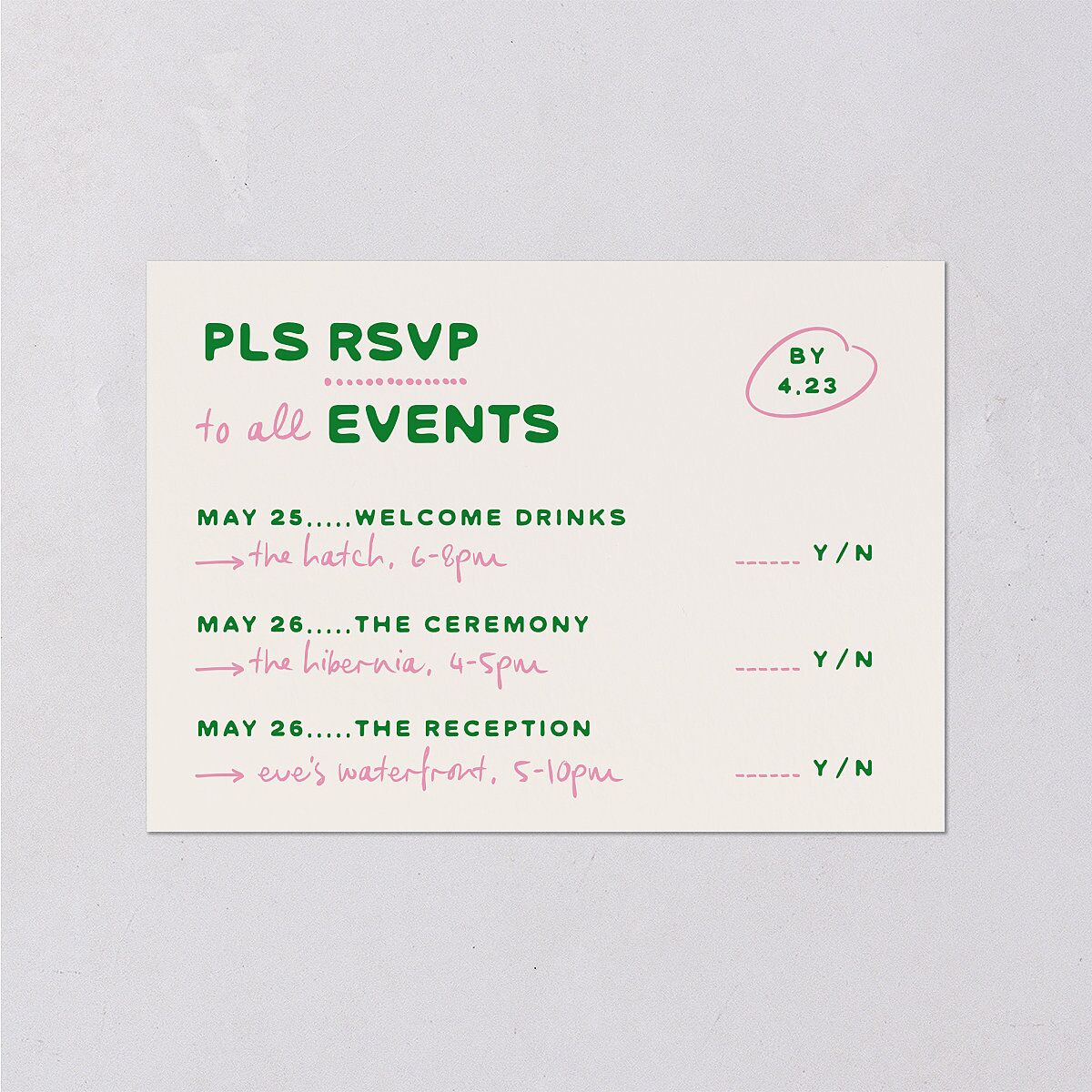 Whimsically Retro Handwritten Note Wedding Response Cards Kelly Green Signature Standard