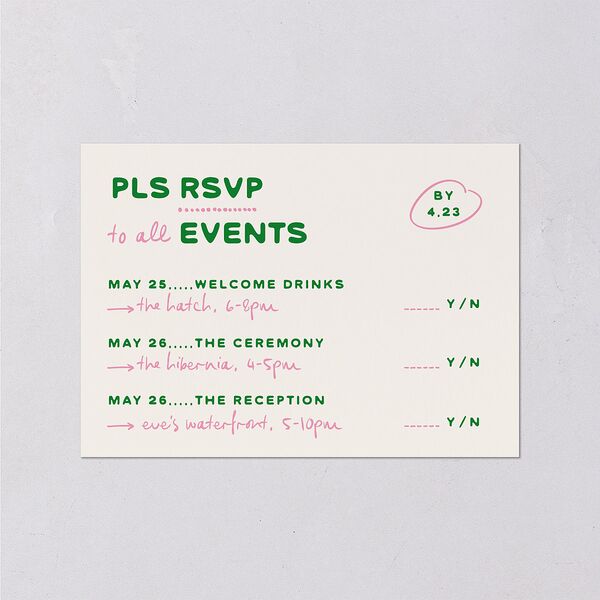 Whimsically Retro Handwritten Note Wedding Response Cards Kelly Green Signature Standard