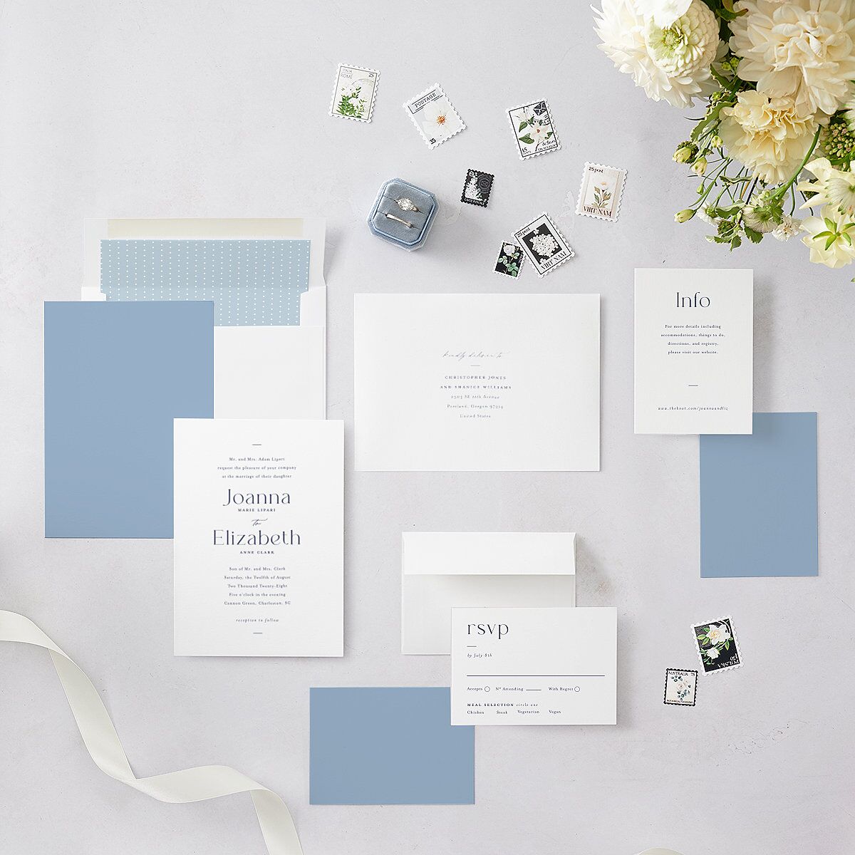 Refined Wedding Invitations Sea Blue Signature Blank No