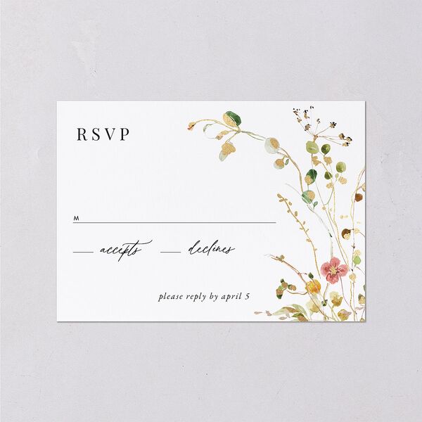 Glistening Wildflower Foil Wedding Response Cards Gold Soft Peach Signature Standard