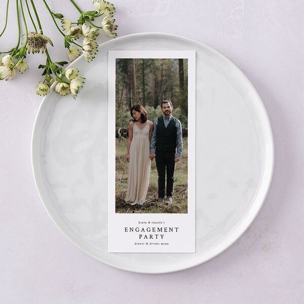 Captured Love Engagement Party Menus Pure White Signature