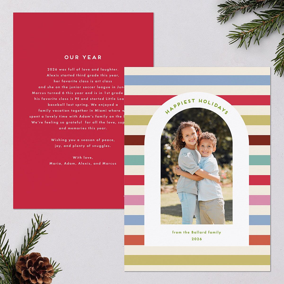 Eclectic Vintage Stripes Holiday Cards Linen Signature Blank Standard