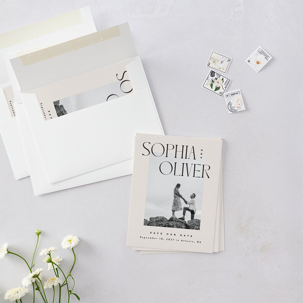 Editorial Names Save the Date Petite Cards Champagne Signature smooth Blank No