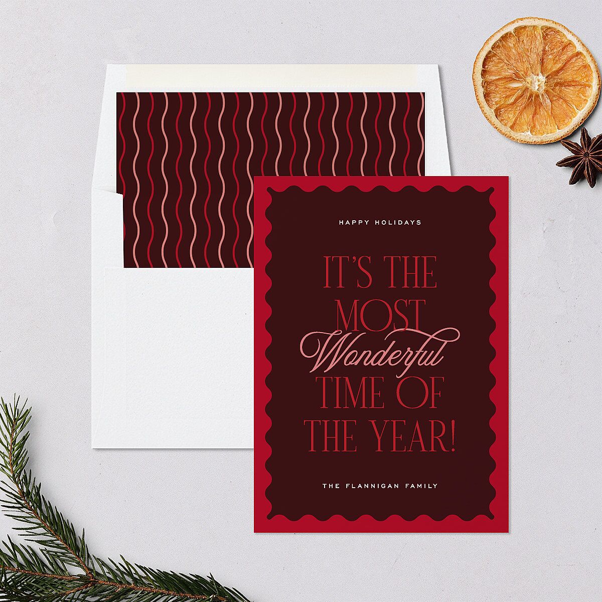 Most Wonderful Greeting Holiday Cards Maroon Signature Blank Standard