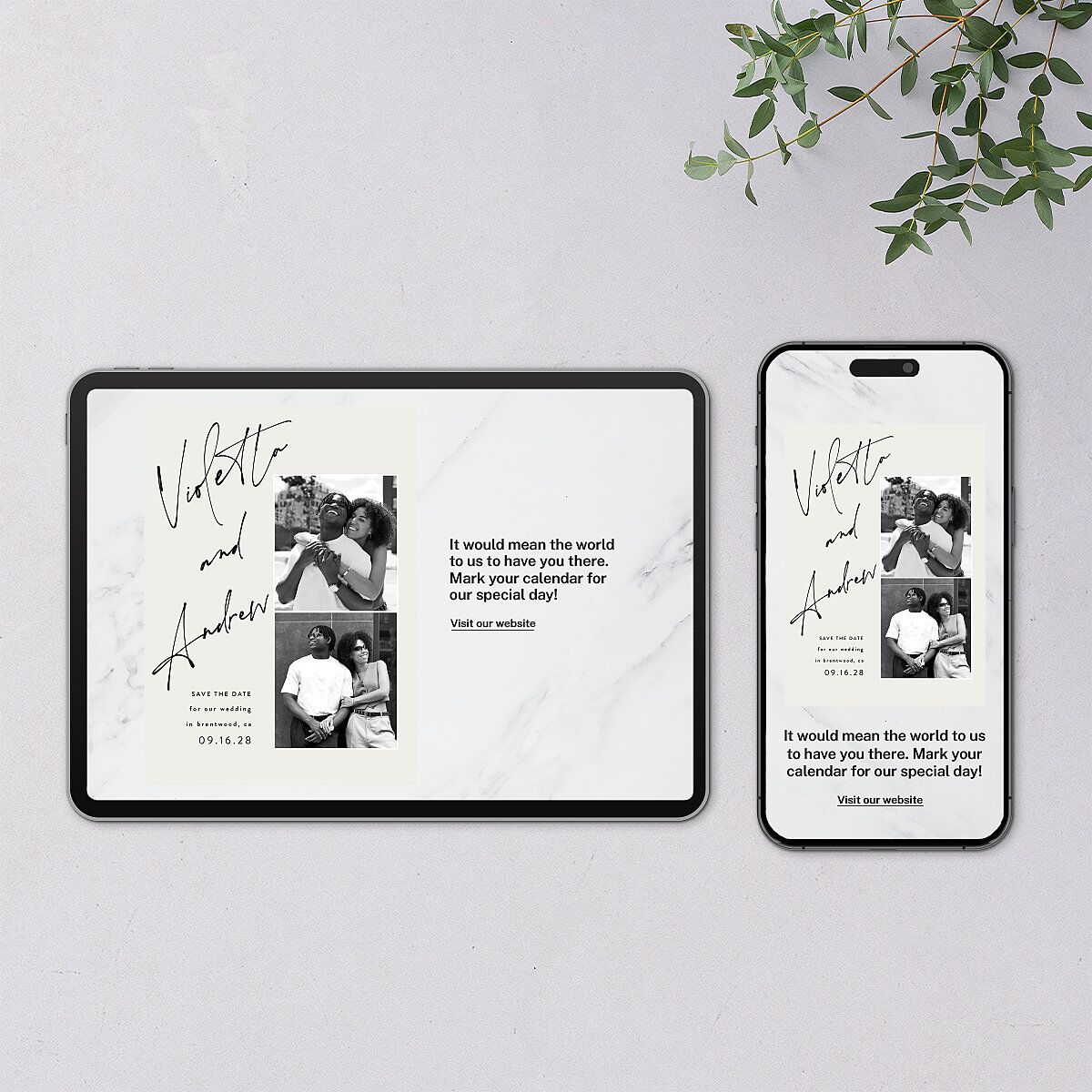 Signed Digital Save the Date Cards Licorice Dusty Blue Lets Celebrate Standard
