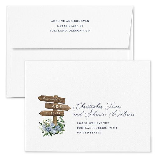 Farmhouse Lights Wedding Invitation Envelopes Moody Blue White Both Recipient and Return Addresses Standard Signature