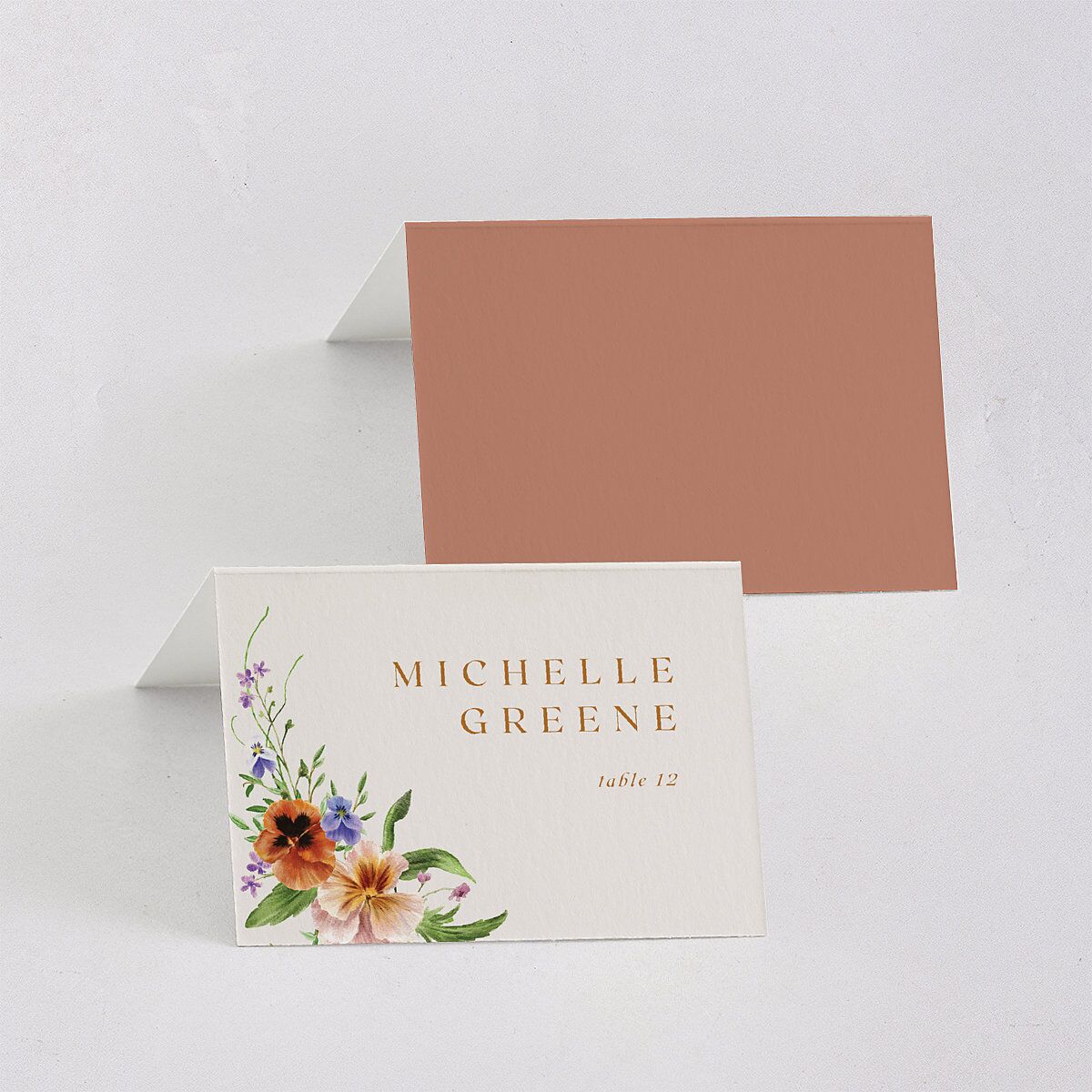 Wild Pansies Place Cards Rose Gold Signature