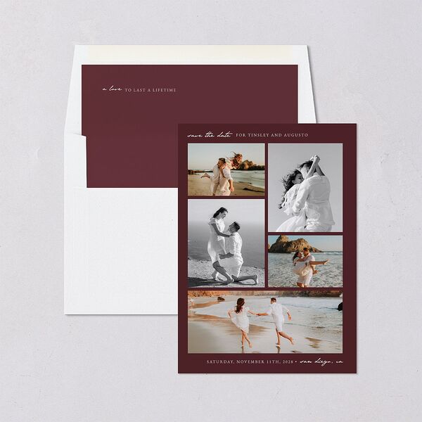 Romantic Gallery Save the Date Cards Merlot Signature smooth Blank No Standard