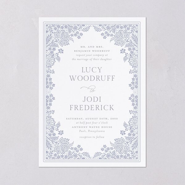 Floral Lace Wedding Invitations Dusty Blue Signature Blank No Standard