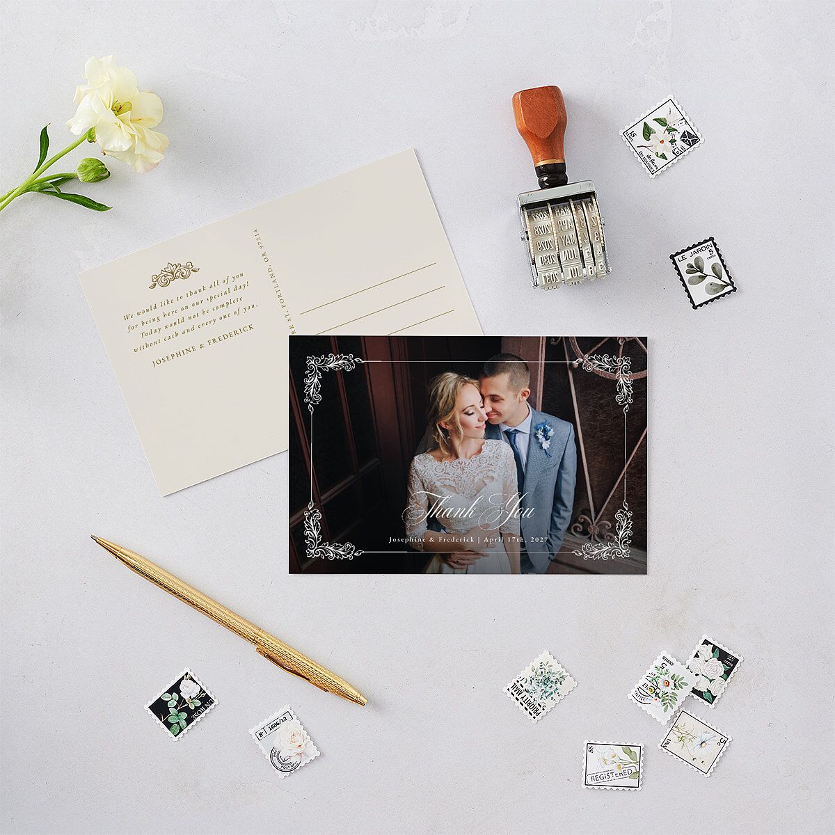 Black Tie Crest Thank You Postcards Umber