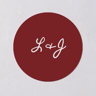 Hand Drawn Heart Photo Wedding Stickers Maroon Circle