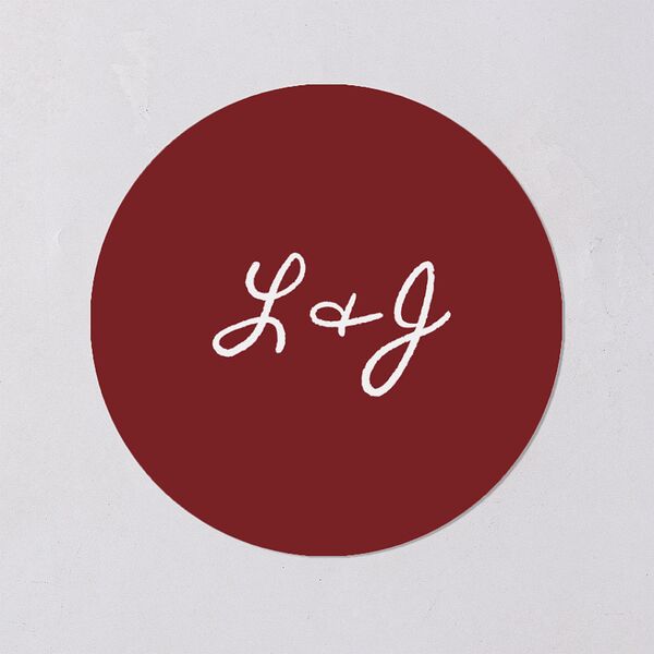 Hand Drawn Heart Photo Wedding Stickers Maroon Circle
