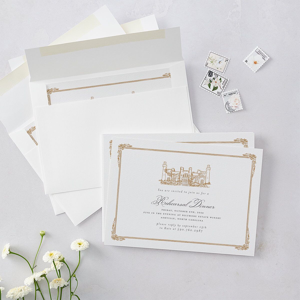 Medieval Castle Rehearsal Dinner Invitations Almond Signature Blank