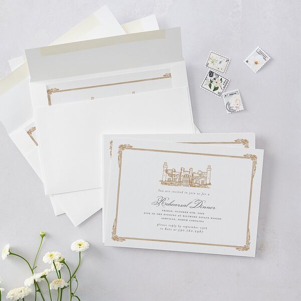 Medieval Castle Rehearsal Dinner Invitations Almond Signature Blank