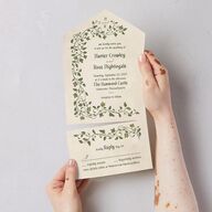Vintage Fantasy Vines All-in-One Wedding Invitations Olive Signature Light Both Recipient and Return Addresses No