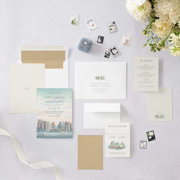 Boston Skyline Wedding Invitations Champagne Signature Blank No Standard