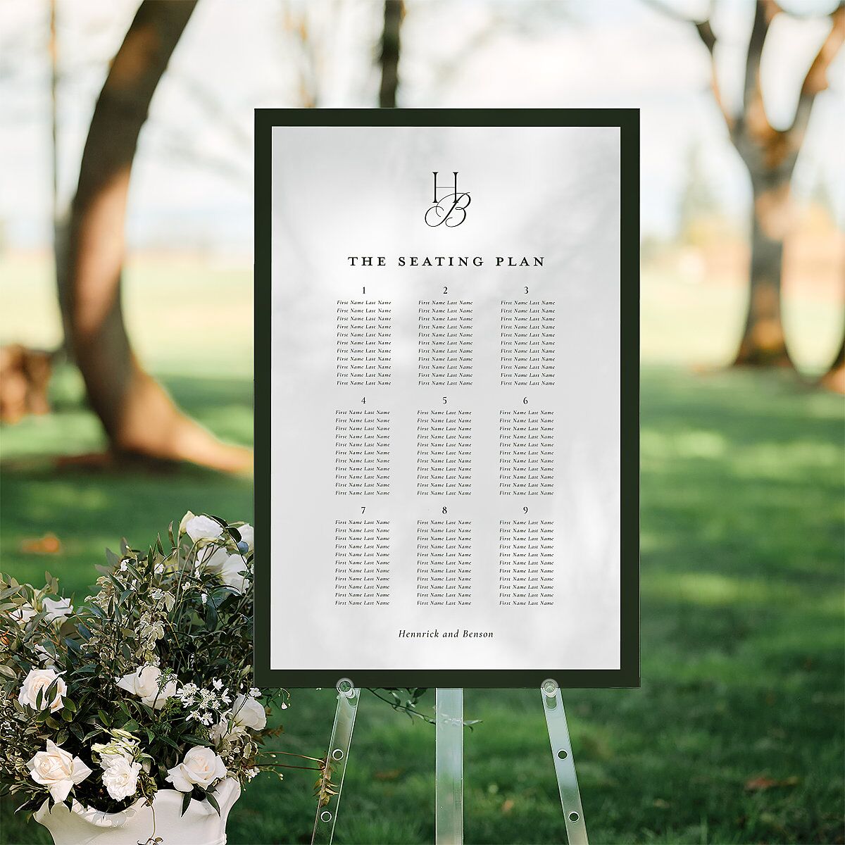 Refined Monogram Standard Seating Chart Large Dark Green Standard Indoor Foam Core L Seating