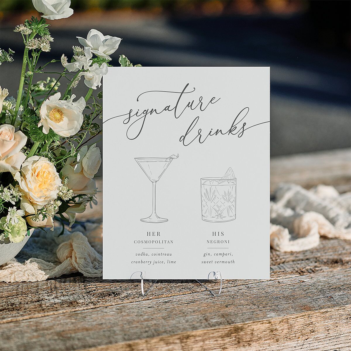 Romantic Calligraphy Standard Bar Tabletop Sign Small Silver Standard Indoor Foam Core S Tabletop Bar