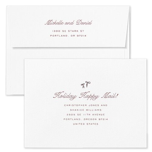 Whimsical Hand Drawn Photo Frames Holiday Card Envelopes Blue Merlot Return Address Standard Signature