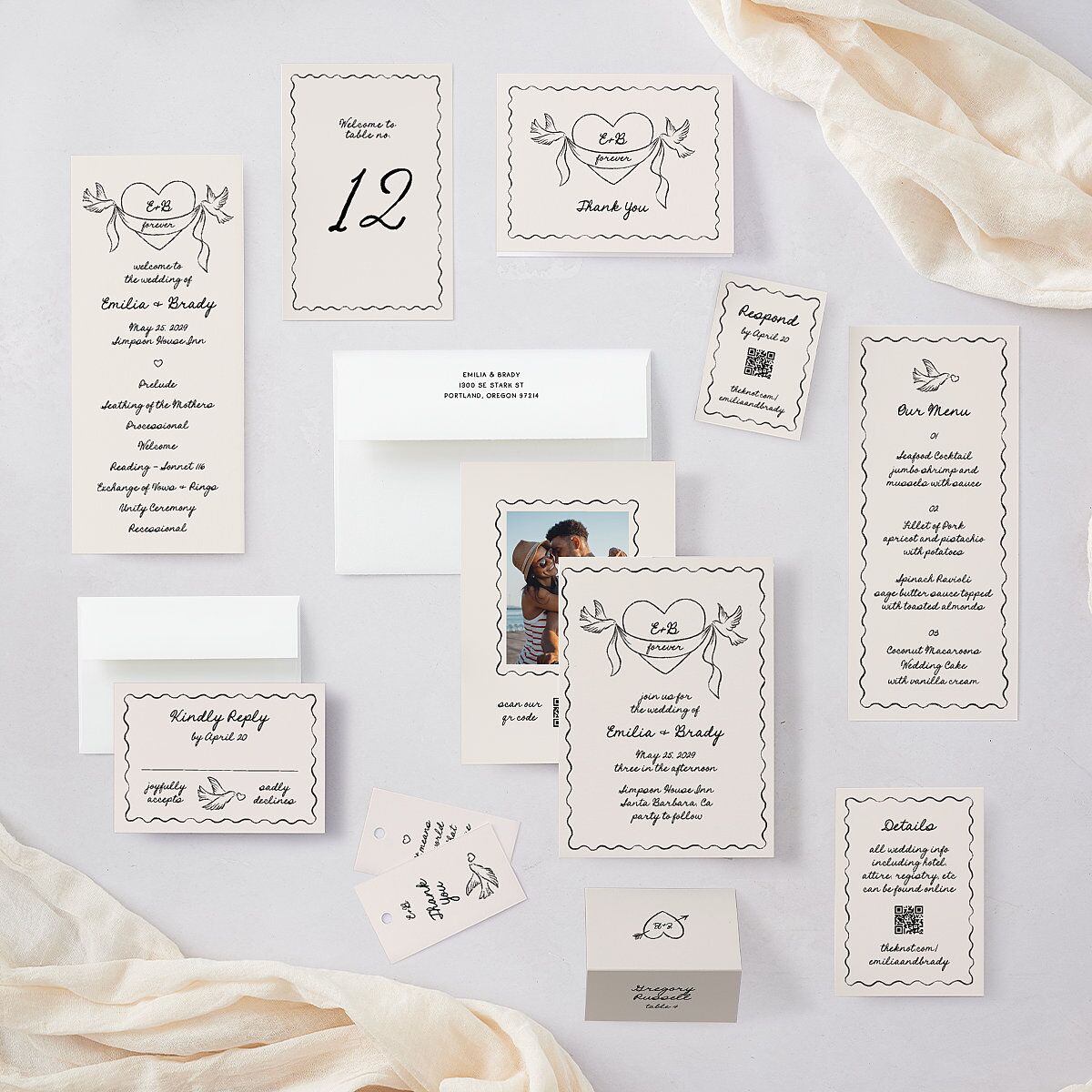 Vintage Lovebird Banner Place Cards Linen Signature