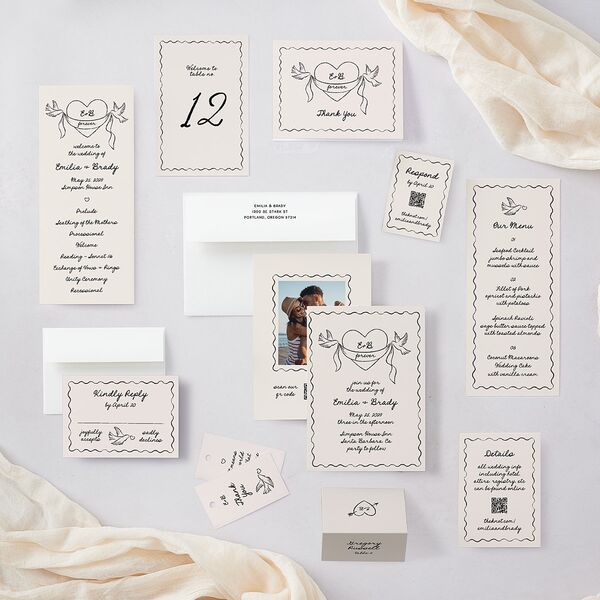 Vintage Lovebird Banner Place Cards Linen Signature