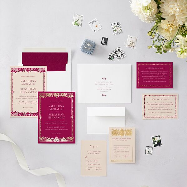 Hacienda Elegante Wedding Invitations Gold Raspberry Signature Blank No Standard