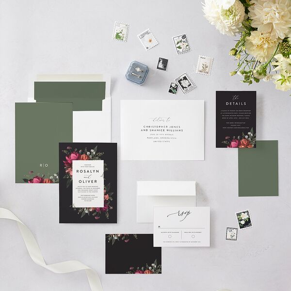 Blooming Botanical Wedding Invitations Midnight Signature Blank No Standard