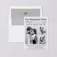 Newspaper Save the Date Cards Pure White Signature smooth Blank No Standard