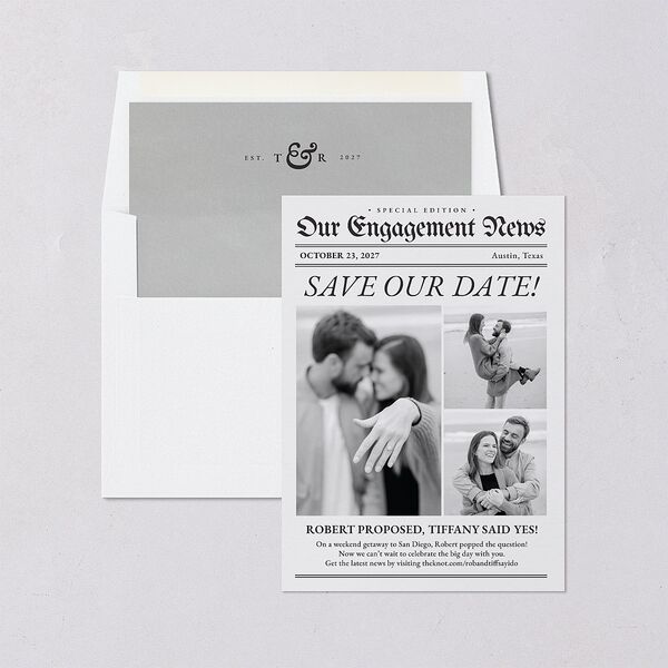 Newspaper Save the Date Cards Pure White Signature smooth Blank No Standard