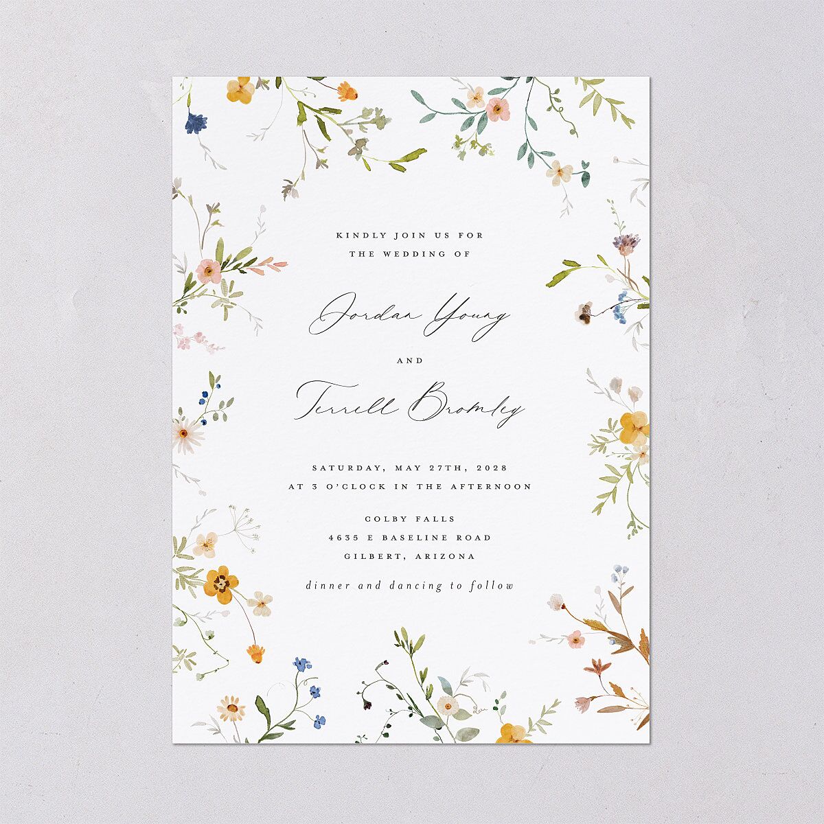 Dainty Wildflowers Wedding Invitations Sunflower Signature Blank No Standard