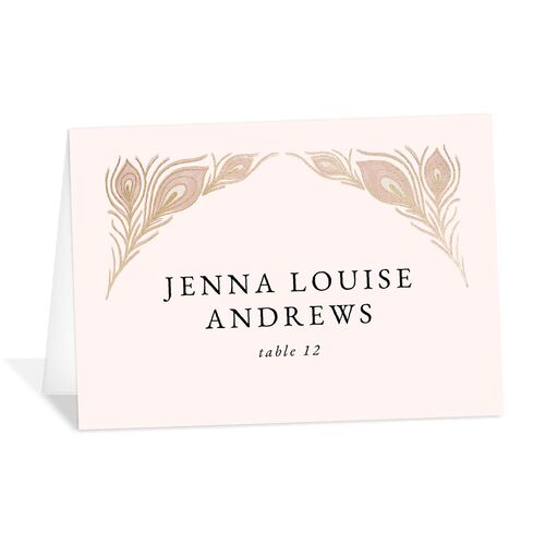 Peacock Nouveau Place Cards Gold Dusty Rose Signature