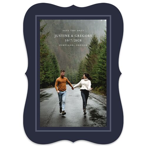 Classic Inset Frame Save the Date Cards Navy Signature smooth Blank No Bracket