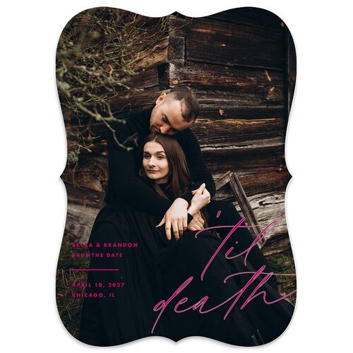 Til Death Save the Date Cards Raspberry Signature smooth Blank No Bracket
