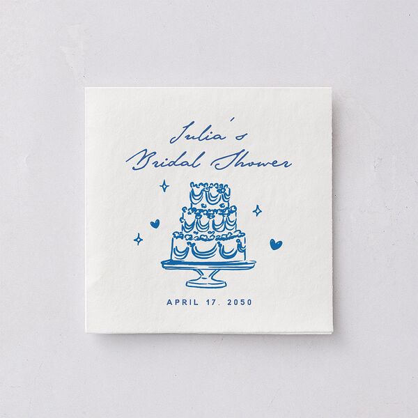 Hand Drawn Cake Bridal Shower Cocktail Napkins French Blue Napkin Uncoined