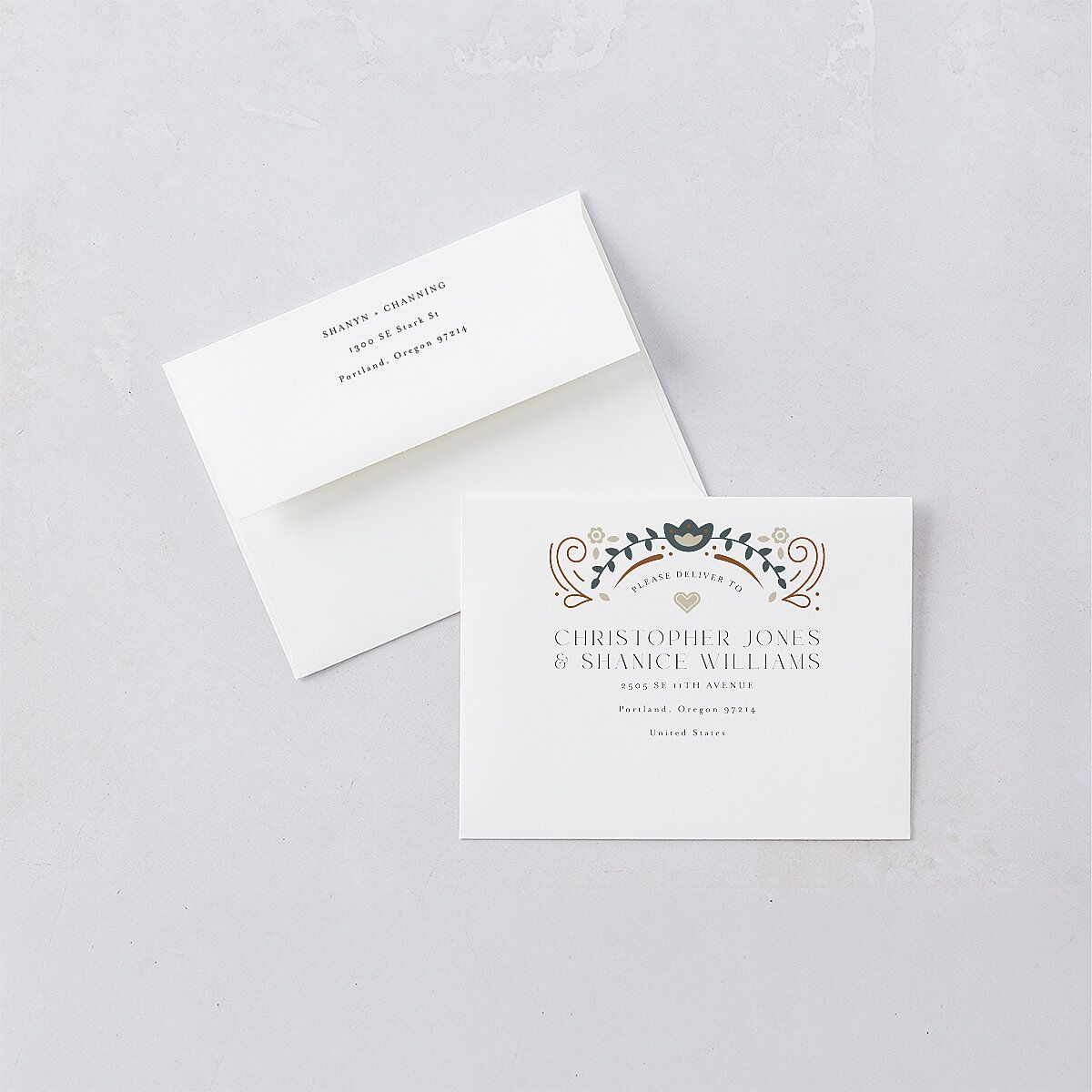 Nordic Folk Thank You Card Envelopes White Latte Both Recipient and Return Addresses Signature Standard