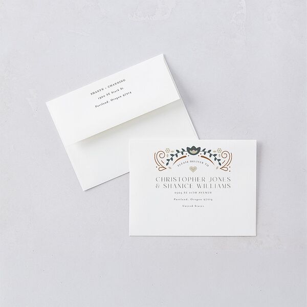 Nordic Folk Thank You Card Envelopes White Latte Both Recipient and Return Addresses Signature Standard