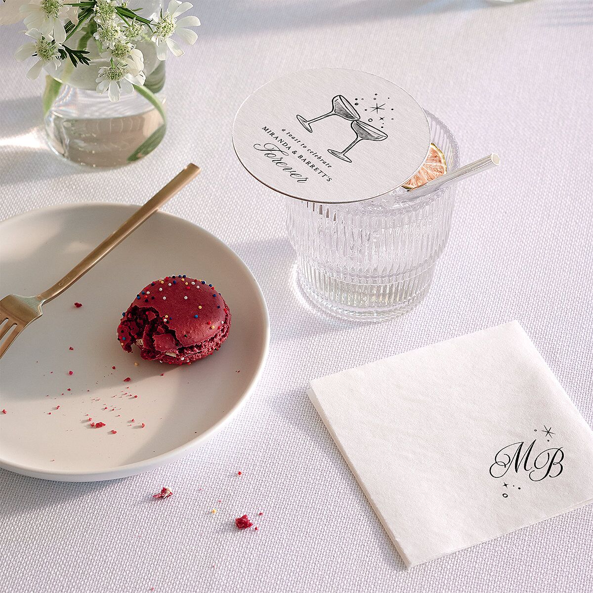 Hand Drawn Champagne Engagement Party Coasters Pure White Cardboard Circle